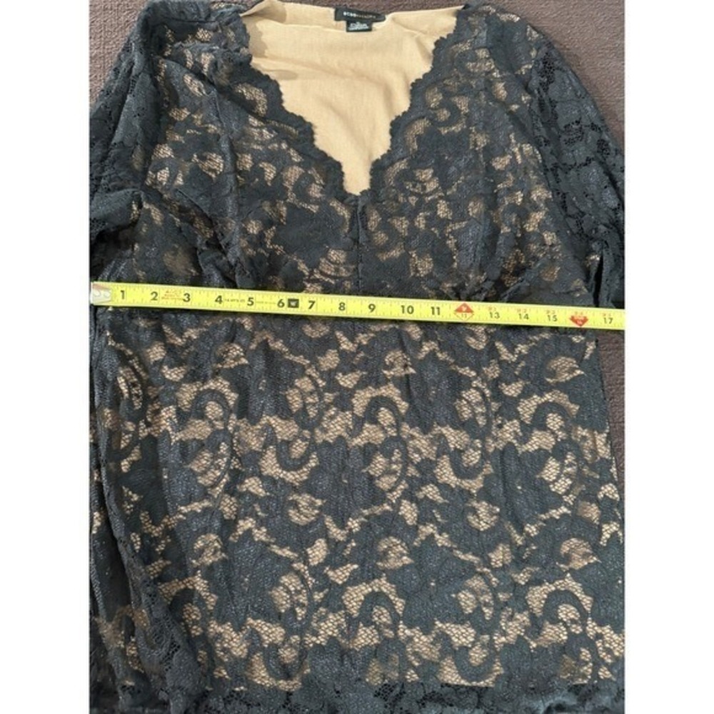 BCBGMAXAZRIA Black Floral Lace V-Neck Blouse - Women's XL delicate overlay - Picture 4 of 8